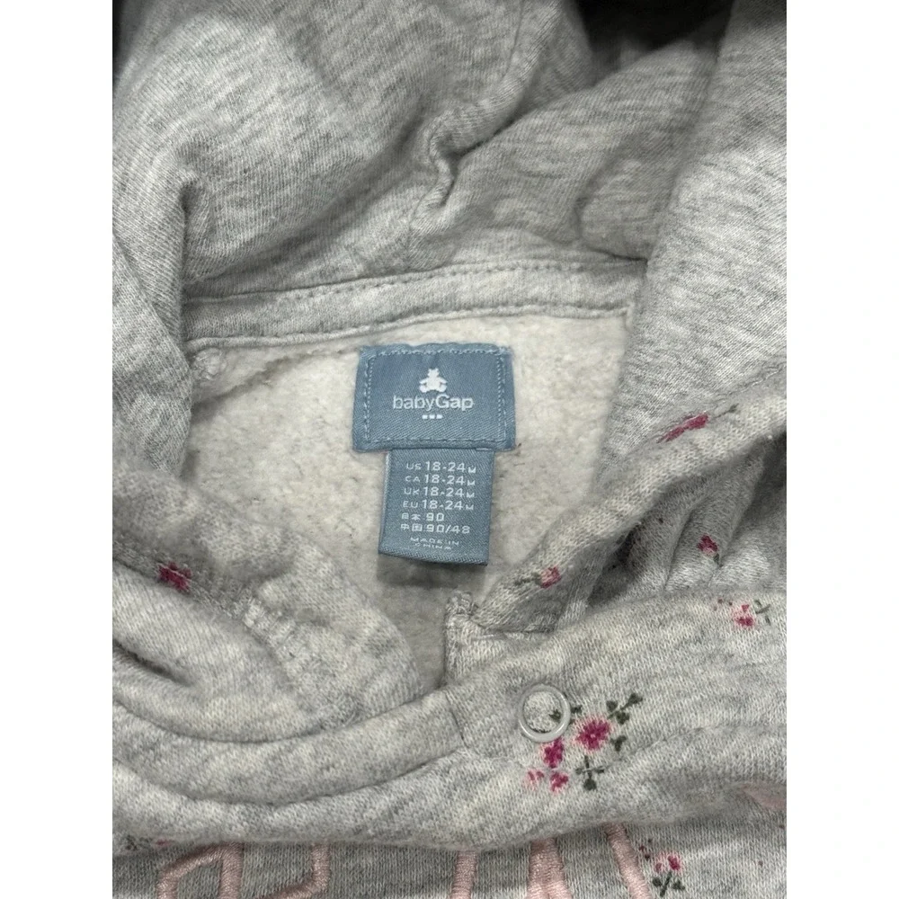 Gap Y2K One Piece Sweatsuit 18-24 Months Full Zip Pink‎ Floral Gray Spell Out